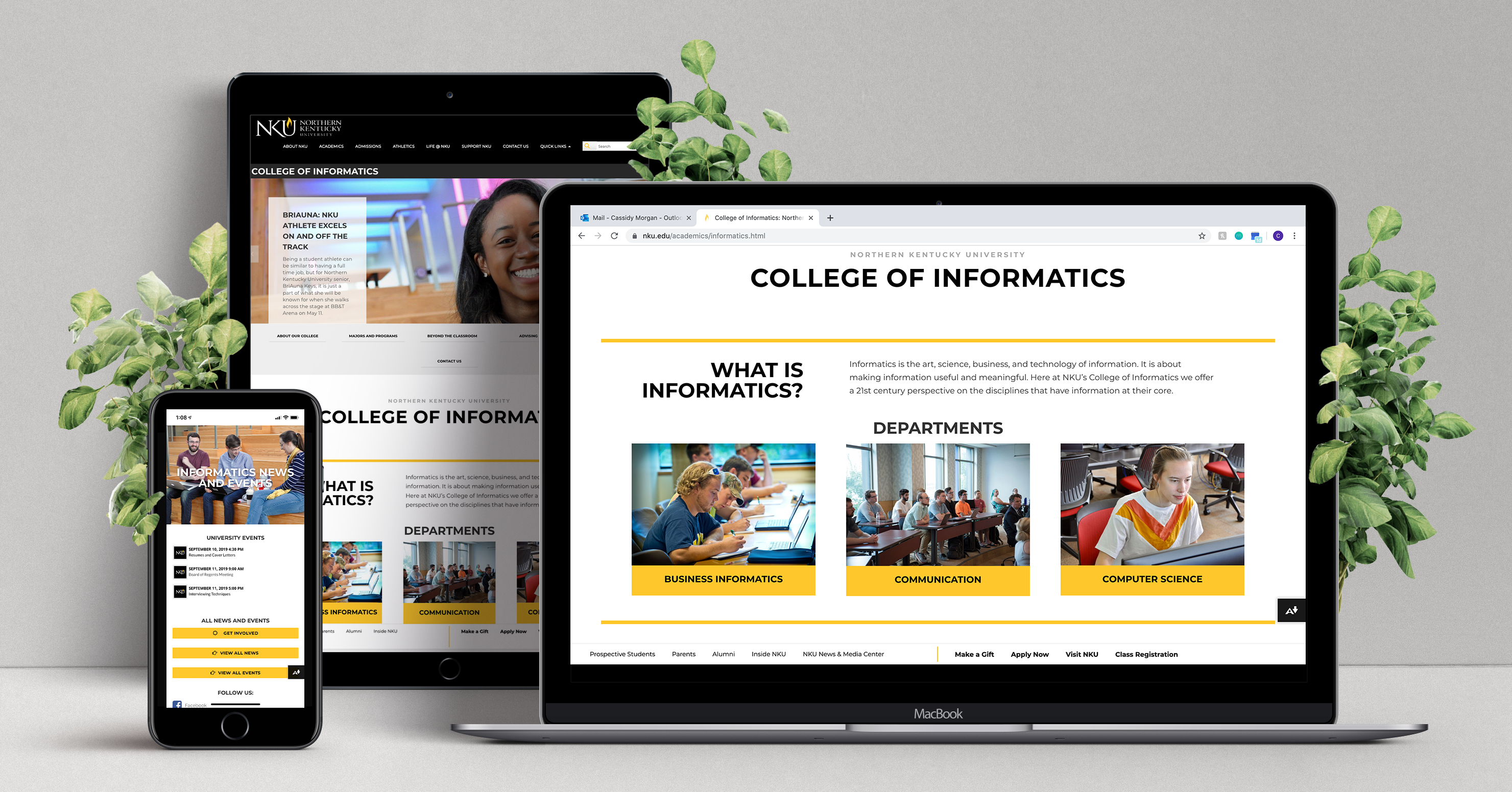 NKU College of Informatics website mocked up on different screen sizes