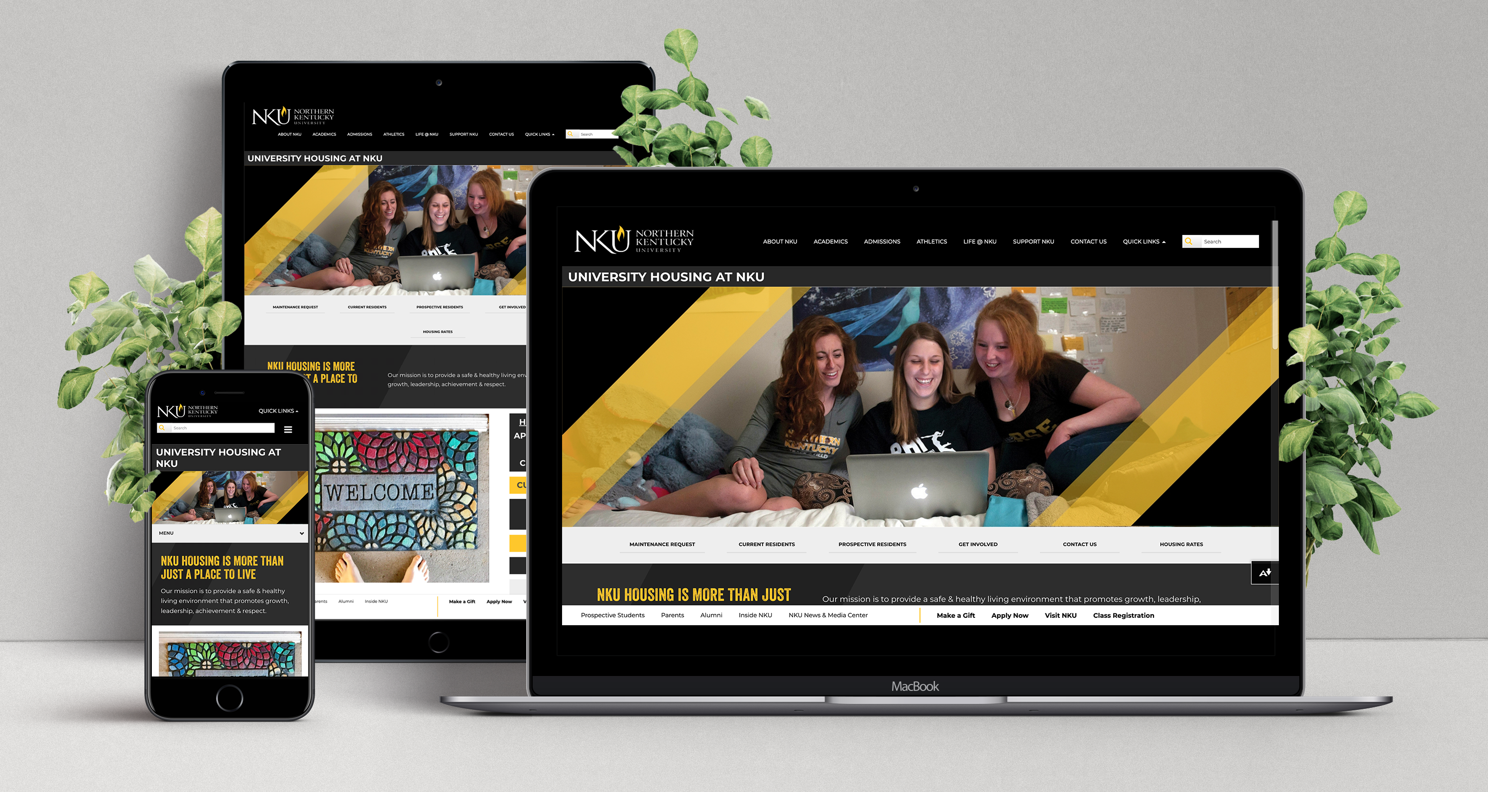 NKU Housing website mocked up on different screen sizes