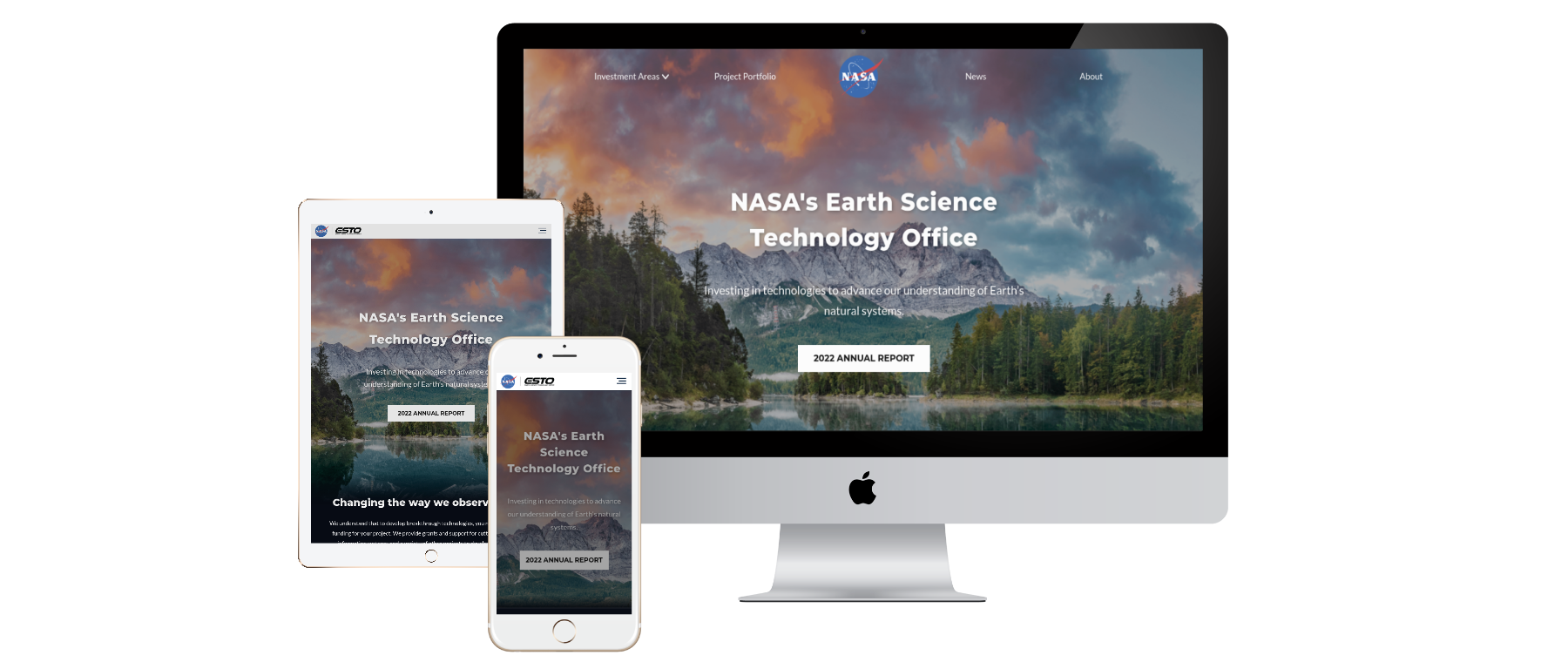 NASA Earth Science Technology Office web page mocked up on different screen sizes